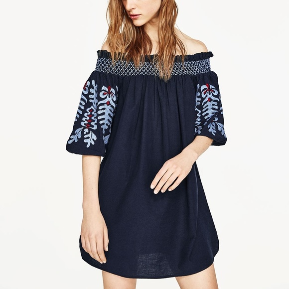 Zara Dresses & Skirts - Zara embroidered off the shoulder dress
